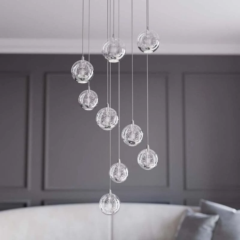 B-Ware Lucande Hayley LED-Hängeleuchte Hängelampe Lampe Wohnzimmerlampe 9-flammig chrom