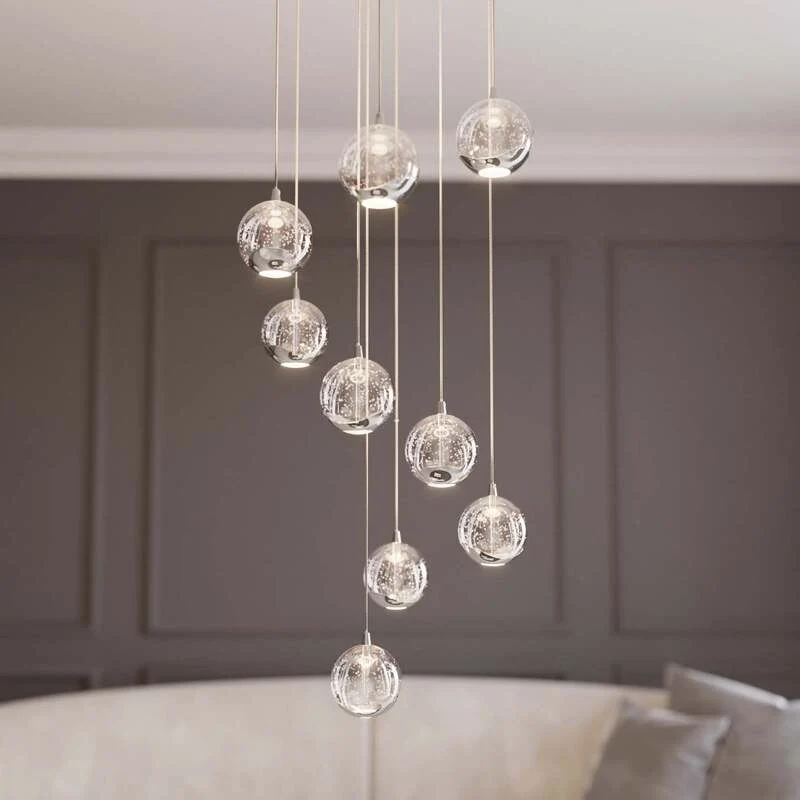 B-Ware Lucande Hayley LED-Hängeleuchte Hängelampe Lampe Wohnzimmerlampe 9-flammig chrom