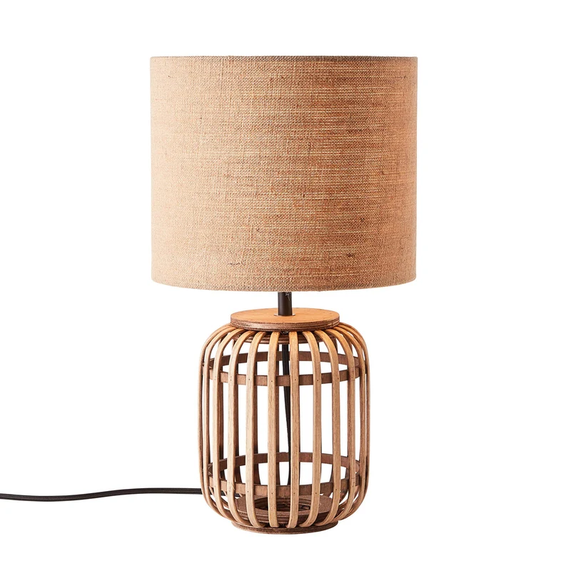 B-Ware Brilliant Tischleuchte Woodrow LED Lampe Leuchte aus Bambus mit Stoffschirm