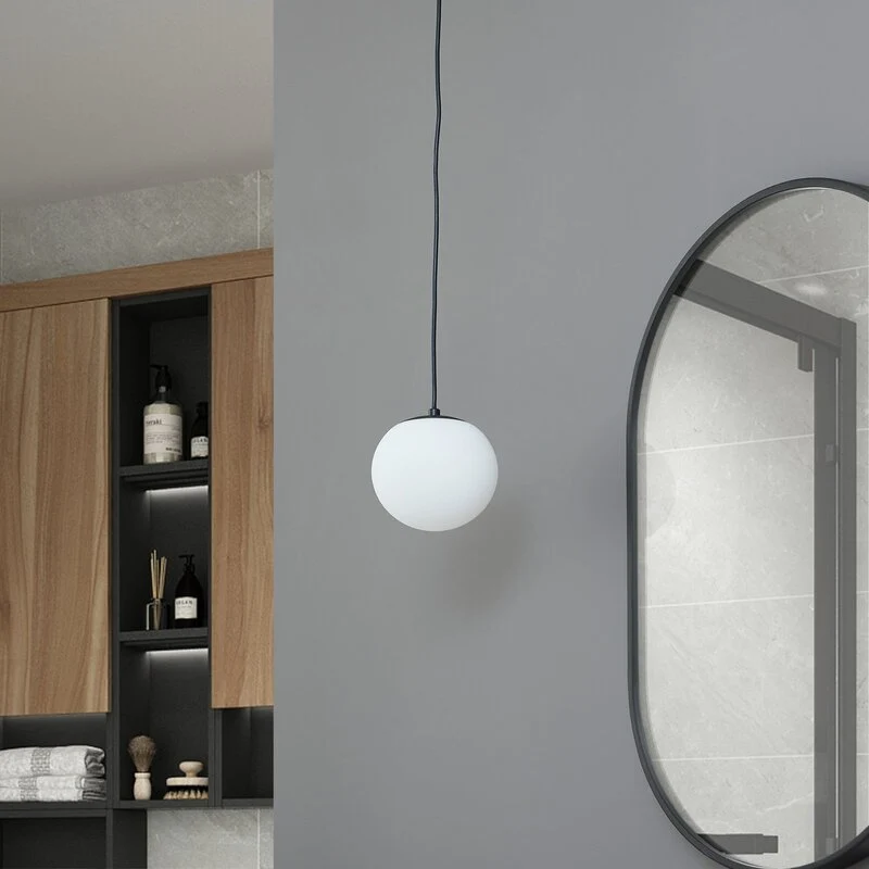 B-Ware Lucande Hängelampe Bidolo schwarz Glas Ø 15 cm IP44 Deckenlampe Lampe Leuchte