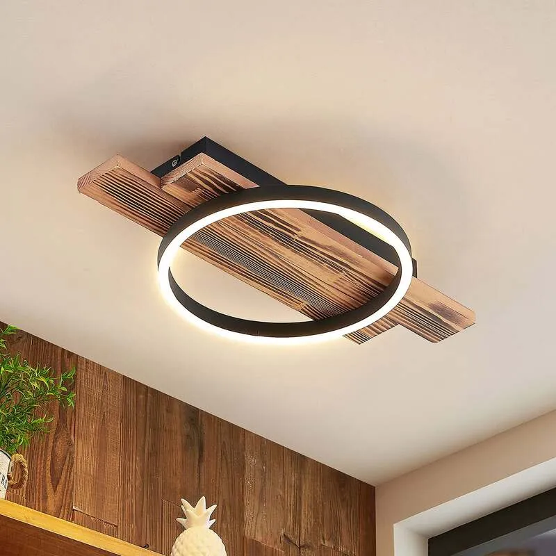 B-Ware Lindby Deckenleuchte Deckenlampe LED Sentoa Holz hell dimmbar warmweiß Wohnzi639
