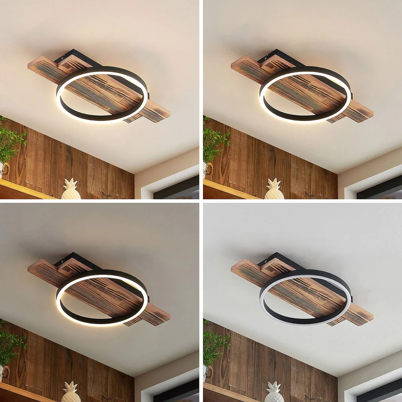 B-Ware Lindby Deckenleuchte Deckenlampe LED Sentoa Holz hell dimmbar warmweiß Wohnzi639