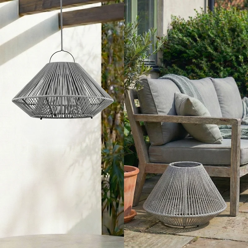 B-Ware Lindby Hängeleuchte Pendelleuchte LED Solarleuchte Grau USB IP54 Balkon Terrasse