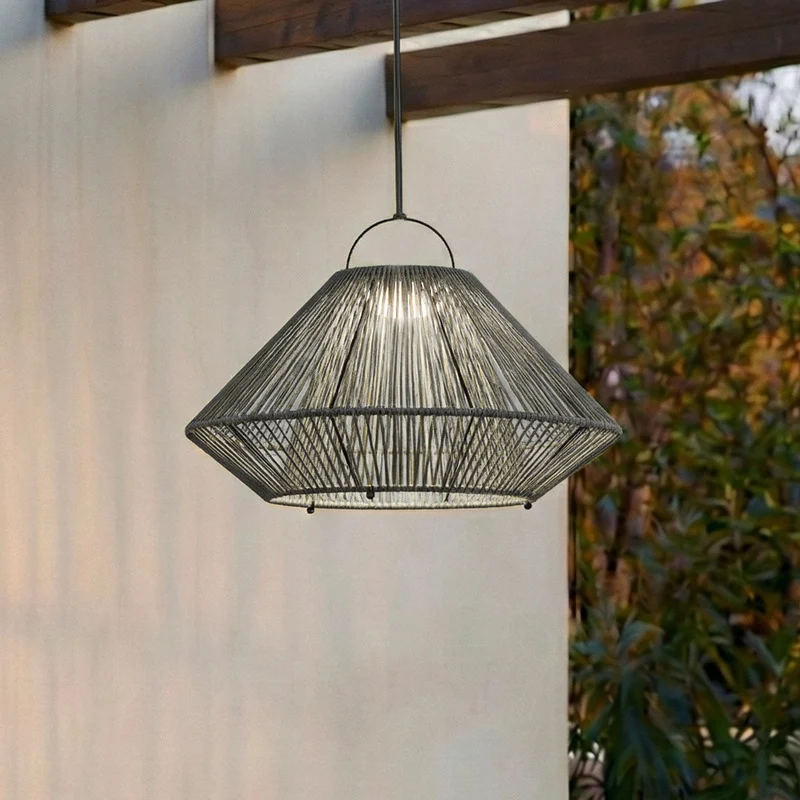 B-Ware Lindby Hängeleuchte Pendelleuchte LED Solarleuchte Grau USB IP54 Balkon Terrasse
