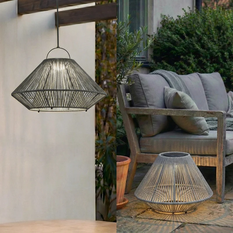 B-Ware Lindby Hängeleuchte Pendelleuchte LED Solarleuchte Grau USB IP54 Balkon Terrasse