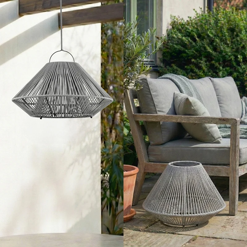 B-Ware Lindby Hängeleuchte Pendelleuchte LED Solarleuchte Grau USB IP54 Balkon Terrasse