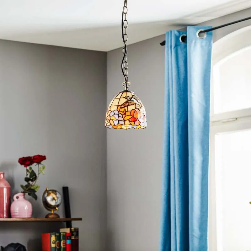 B-Ware Artistar Hängeleuchte Tiffany Stil COLIBRI dimmbar Lampe bunt braun 15x13cm