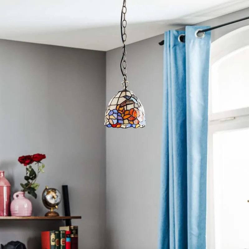 B-Ware Artistar Hängeleuchte Tiffany Stil COLIBRI dimmbar Lampe bunt braun 15x13cm