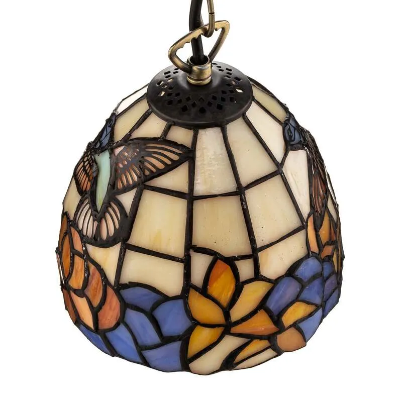 B-Ware Artistar Hängeleuchte Tiffany Stil COLIBRI dimmbar Lampe bunt braun 15x13cm