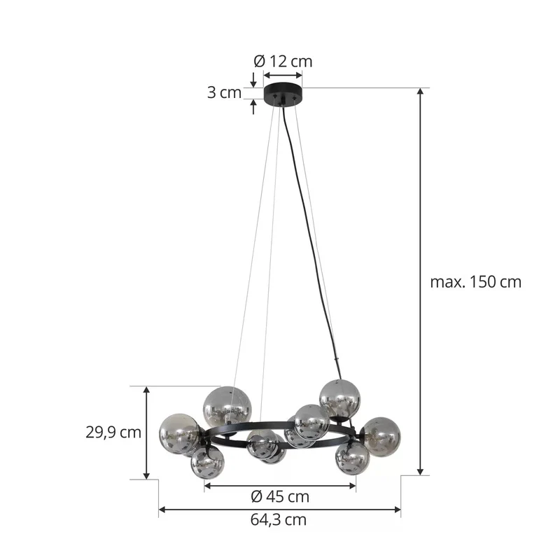 B-Ware Lucande Hängeleuchte Naelen schwarz/grau 64,3 cm Glas Hängelampe Lampe Leuchte