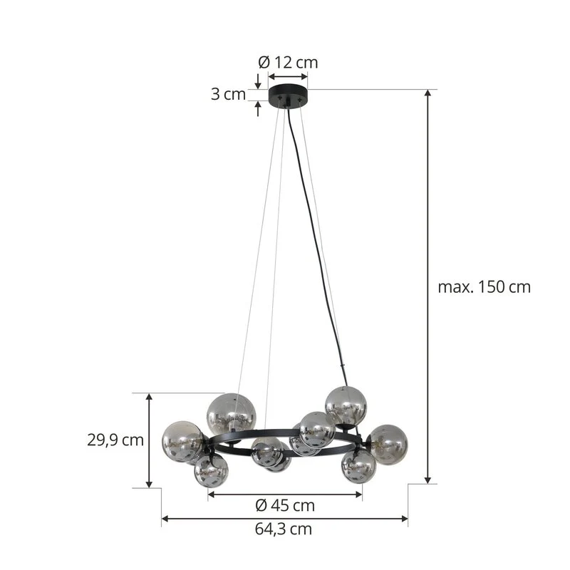 B-Ware Lucande Hängeleuchte Naelen schwarz/grau 64,3 cm Glas Hängelampe Lampe Leuchte
