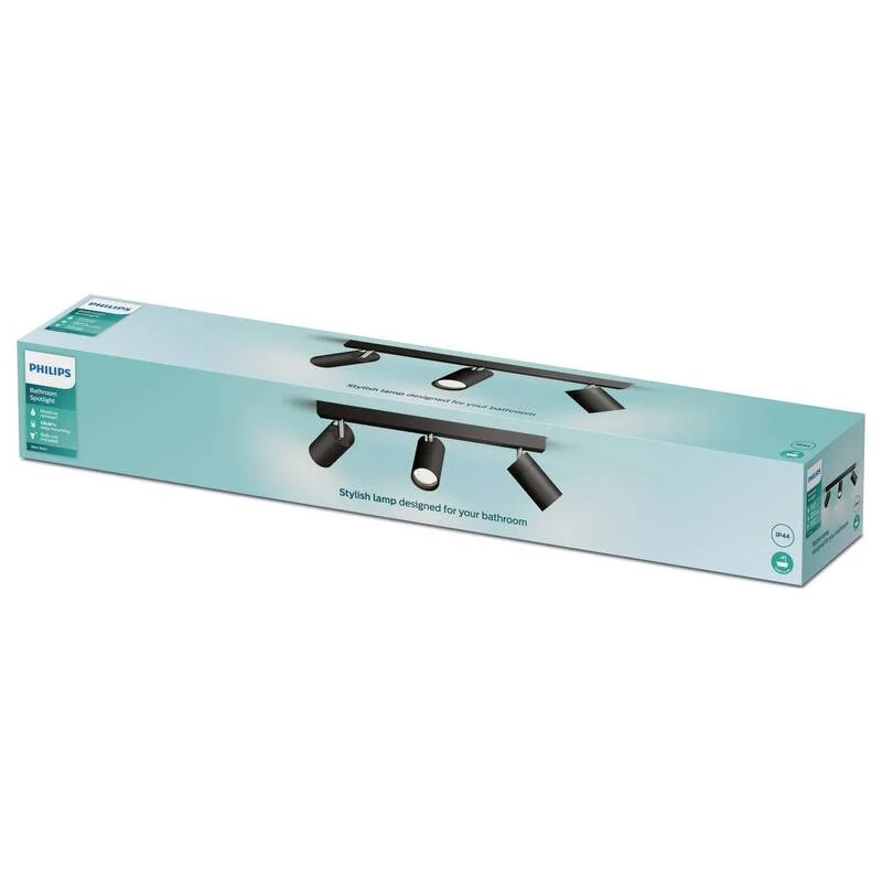 B-Ware Philips Deckenstrahler GU10 Schwarz dimmbar 3-flammig IP44 Metall 442x83x119mm