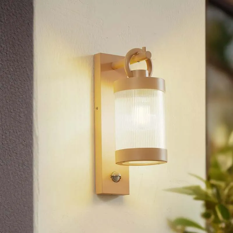 B-Ware Lindby Außenwandleuchte Lampe Sensor Yrene beige Riffle 20 cm