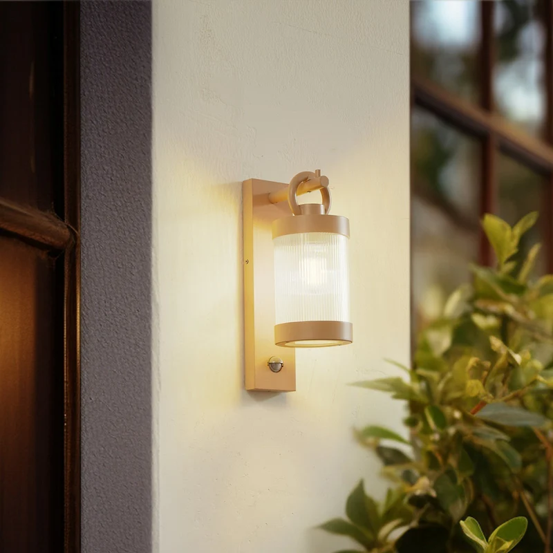 B-Ware Lindby Außenwandleuchte Lampe Sensor Yrene beige Riffle 20 cm