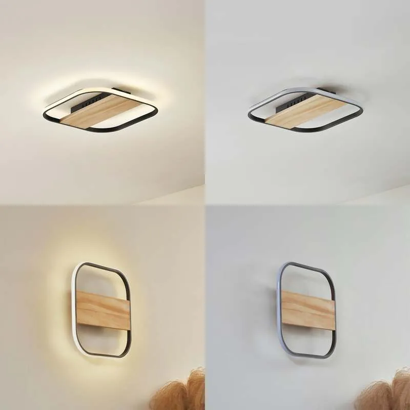 B-Ware Lindby LED-Deckenleuchte Romilda Deckenlampe Leuchte Lampe grau Holz 37 cm breit
