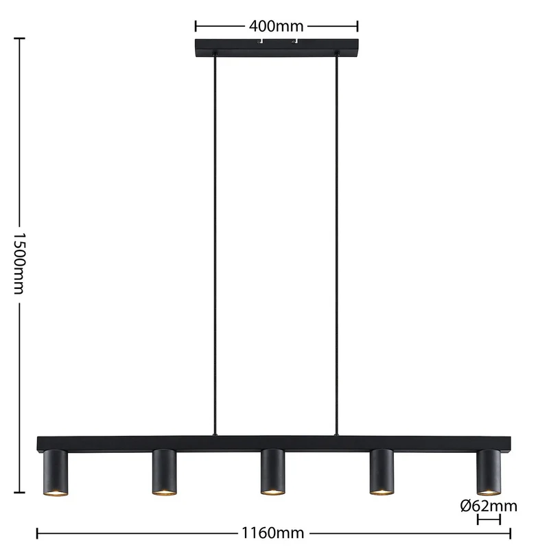 B-Ware Lindby Baliko Hängeleuchte Deckenlampe Lampe Pendelleuchte 5-flmg GU10 schwarz