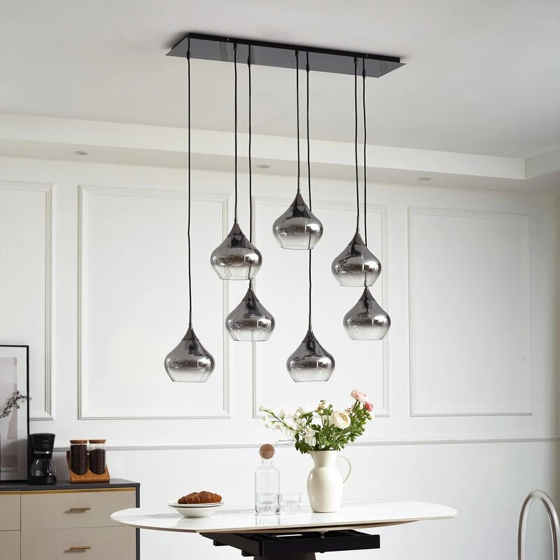 B-Ware Lucande Hängeleuchte Jarven Hängelampe Deckenlampe Lampe 7-flammig schwarz Glas