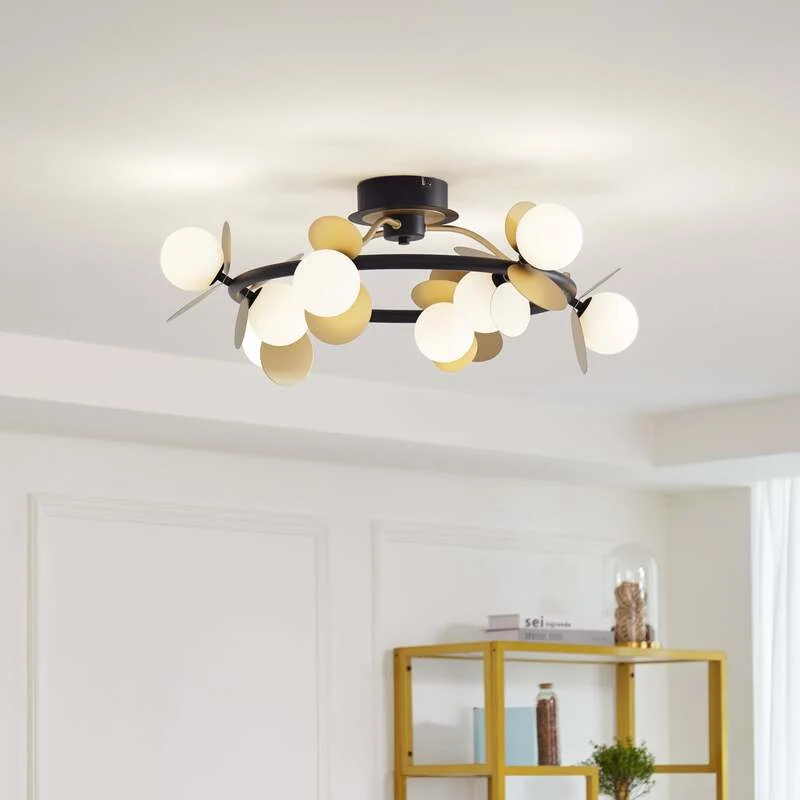 B-Ware Lucande Deckenlampe Pallo LED dimmbar 9-flg schwarz-gold Glas Ø70cm Leuchte