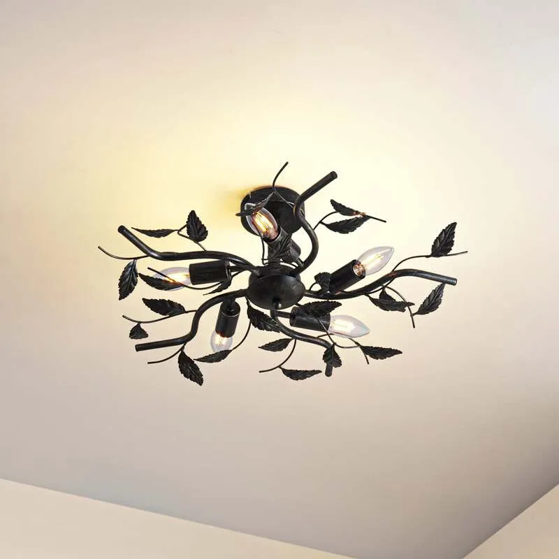 B-Ware Lindby Deckenlampe Hängeleuchte Lampe Leuchte Yos Blattoptik 5-flmg E14 schw592