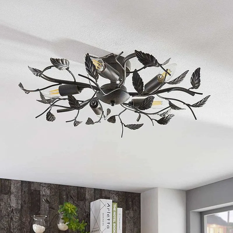 B-Ware Lindby Deckenlampe Hängeleuchte Lampe Leuchte Yos Blattoptik 5-flmg E14 schw592