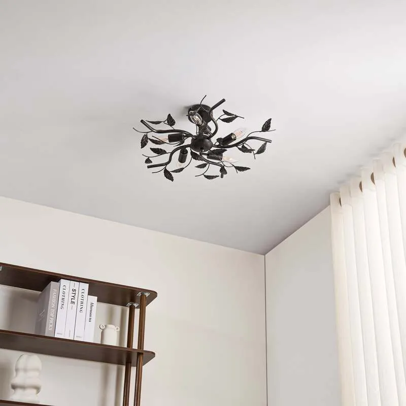 B-Ware Lindby Deckenlampe Hängeleuchte Lampe Leuchte Yos Blattoptik 5-flmg E14 schw592