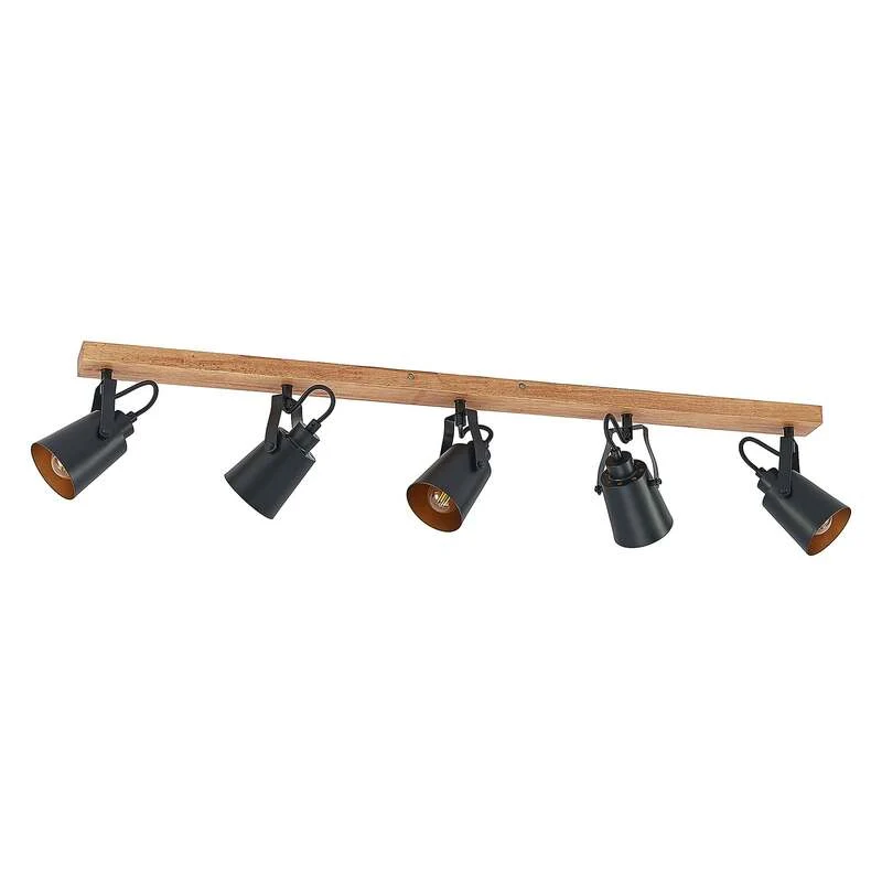 B-Ware Lindby Deckenstrahler Kimban 5-flg 106 cm Holz Metall dimmbar schwarz/gold