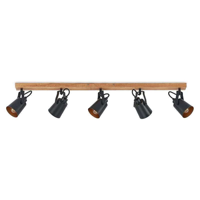 B-Ware Lindby Deckenstrahler Kimban 5-flg 106 cm Holz Metall dimmbar schwarz/gold