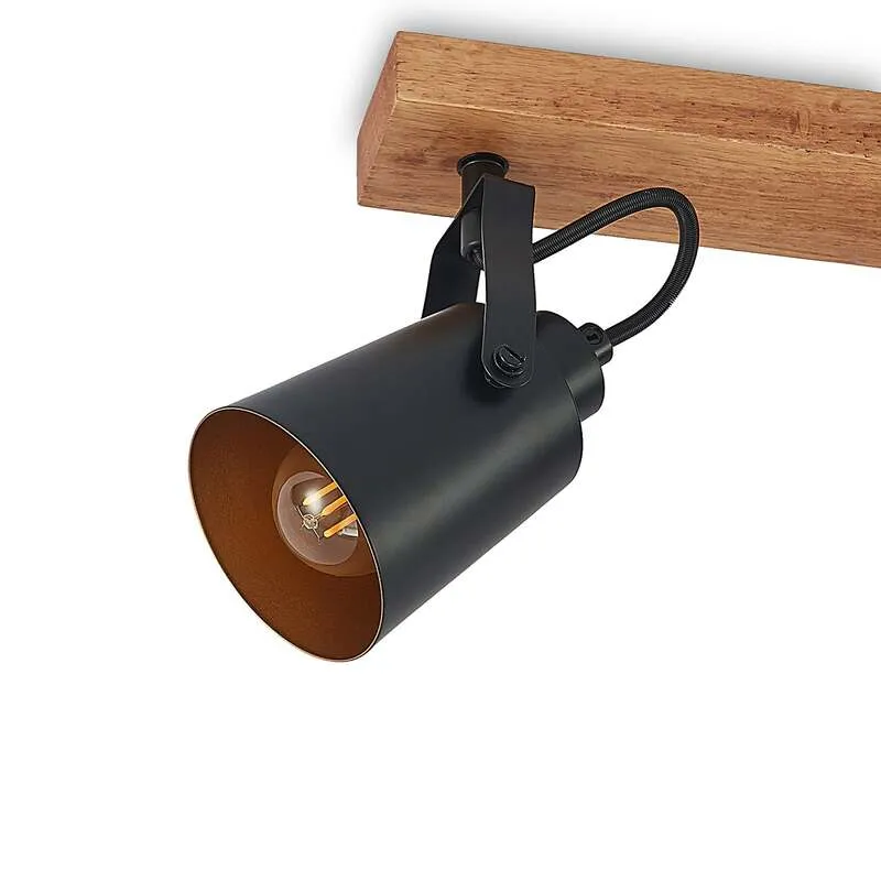 B-Ware Lindby Deckenstrahler Kimban 5-flg 106 cm Holz Metall dimmbar schwarz/gold