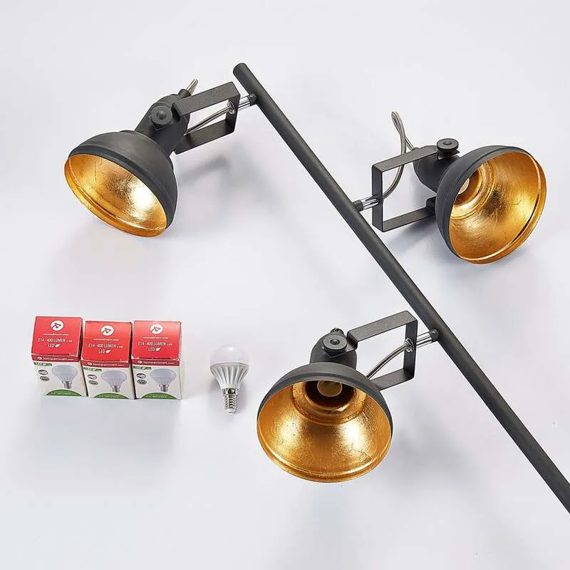 B-Ware Lindby Stehleuchte Lilly LED Stehlampe Lampe schwarz gold 170cm 3-flammig