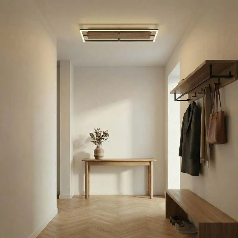 B-Ware Lucande Deckenleuchte Vectra LED Lampe dimmbar Holz schwarz 100x30cm 3000K