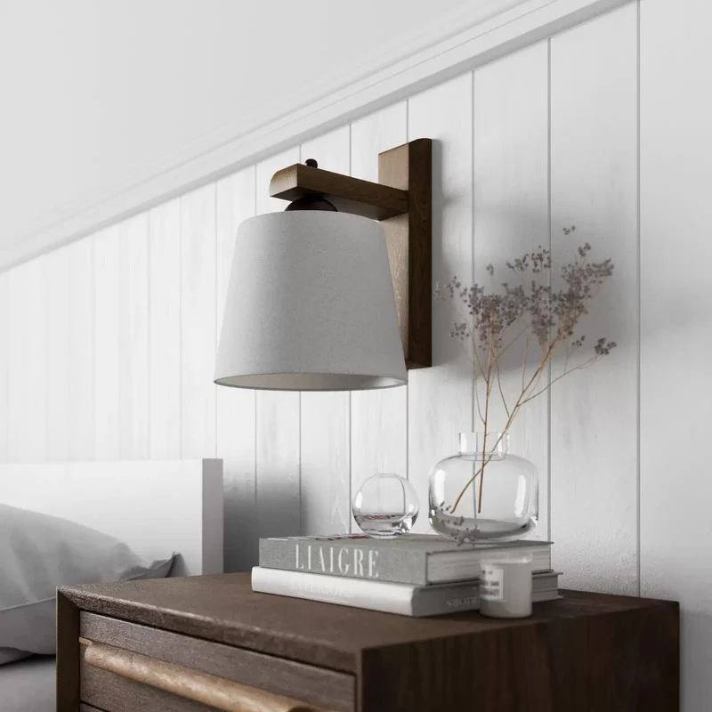 B-Ware Wandleuchte Sweden mit Holzgestell nussbaum eiche Wandlampe Lampe Leuchte Licht