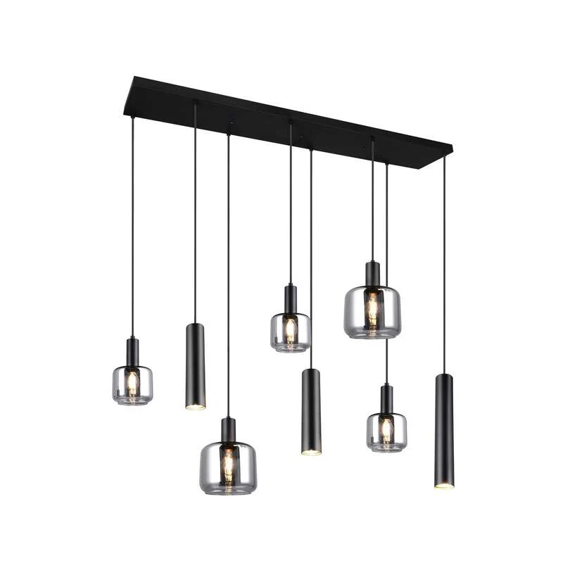 B-Ware TRIO LIGHTING Hängelampe Pendelleuchte Mataro chrom/schwarz 118cm 8-flg Glas