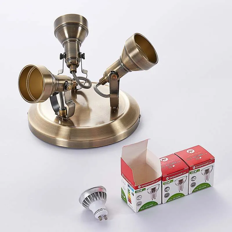 B-Ware Lindby Deckenlampe Perseas LED Lampe Leuchte dimmbar altmessing Ø22cm 3-flg