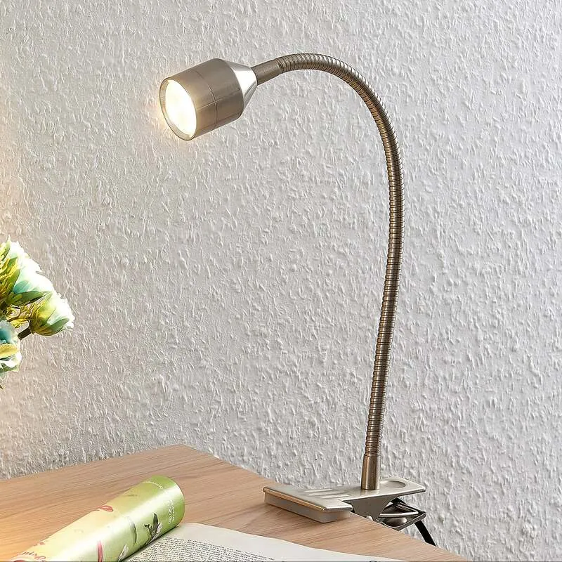 B-Ware Lindby LED-Klemmleuchte Djamila Tischleuchte Lampe höhenverstellbar nickel 39cm