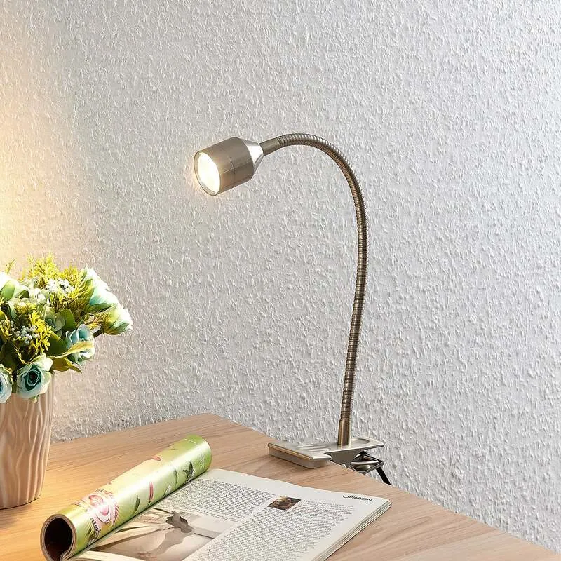 B-Ware Lindby LED-Klemmleuchte Djamila Tischleuchte Lampe höhenverstellbar nickel 39cm