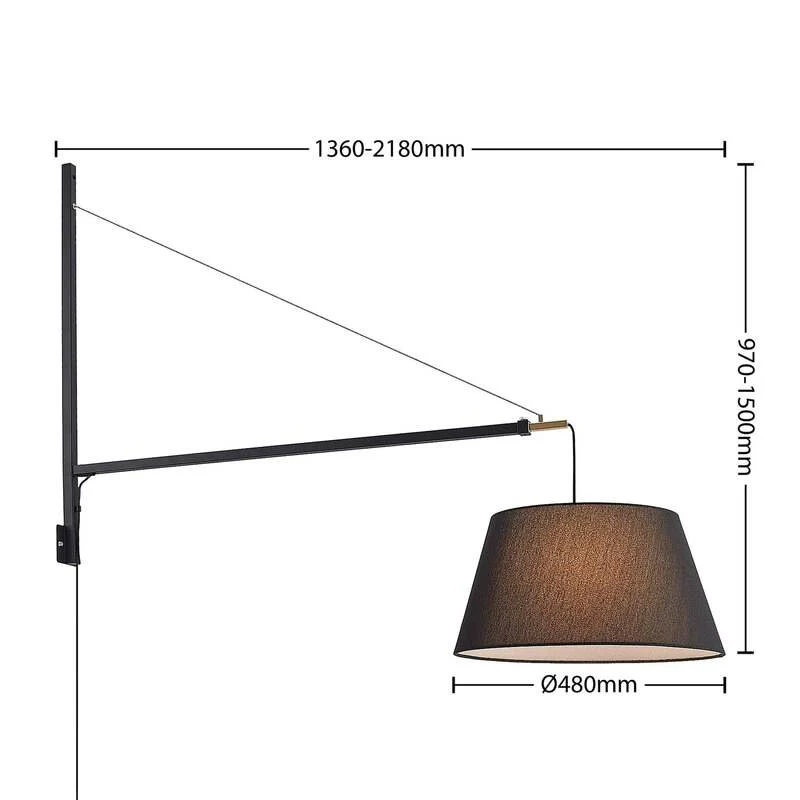 B-Ware Lucande Wandleuchte Beleza LED Wandlampe ausziehbar schwarz gold 150cm Höhe