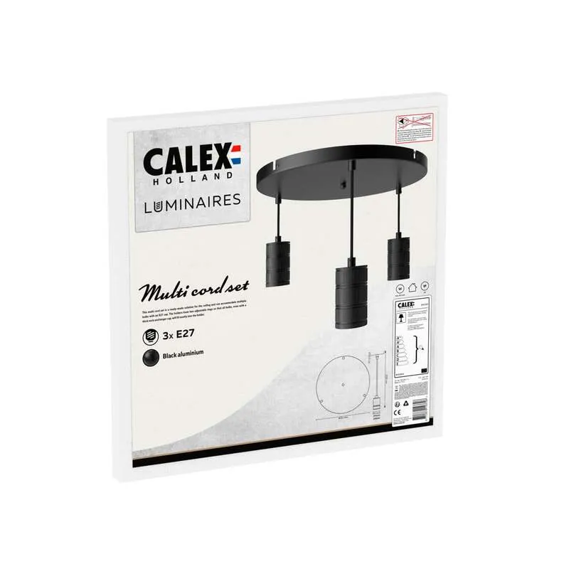 B-Ware Calex Retro Pendelleuchte Hängeleuchte Hängelampe Leuchte rund 3-flg. schwarz