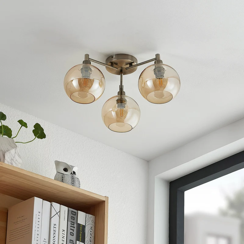 B-Ware Lindby Jemissa Deckenlampe 3-flammig amber dimmbar 21,5 cm Höhe 46 cm Durchme...