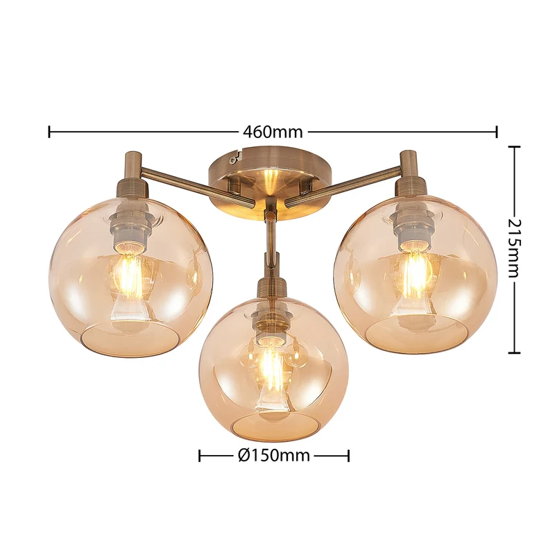 B-Ware Lindby Jemissa Deckenlampe 3-flammig amber dimmbar 21,5 cm Höhe 46 cm Durchme...
