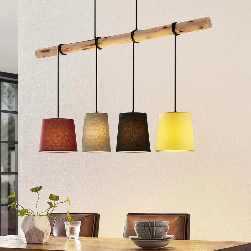 B-Ware Lindby Hängeleuchte Moskau LED Pendelleuchte dimmbar rot grau Holz Textil 116cm