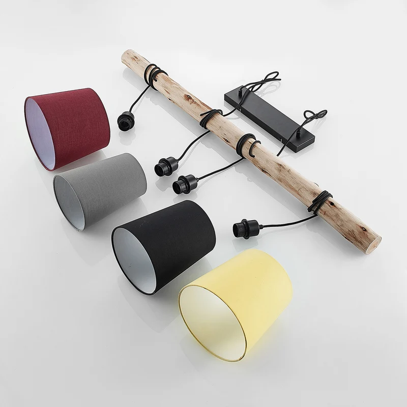 B-Ware Lindby Hängeleuchte Moskau LED Pendelleuchte dimmbar rot grau Holz Textil 116cm