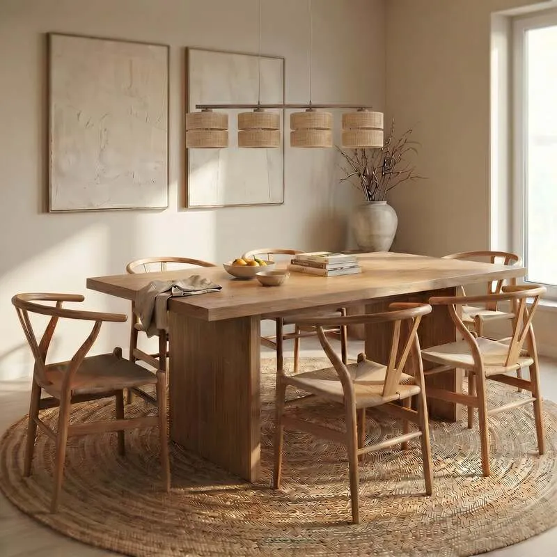 B-Ware Hängeleuchte Calma 4-flammig LED Pendelleuchte dimmbar beige 95cm aus Bast Licht
