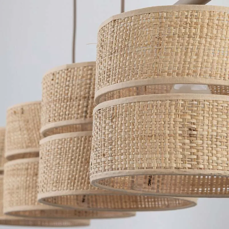 B-Ware Hängeleuchte Calma 4-flammig LED Pendelleuchte dimmbar beige 95cm aus Bast Licht