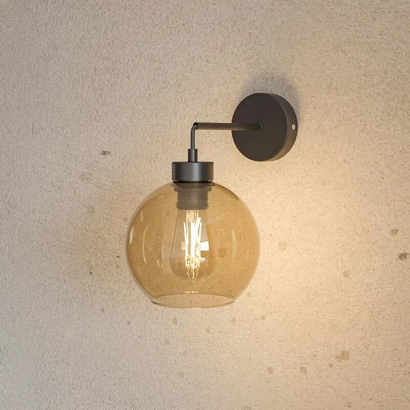 B-Ware Wandleuchte Cubus schwarz bernstein E27 dimmbar Lampe Leuchte Ø18cm 30cm hoch
