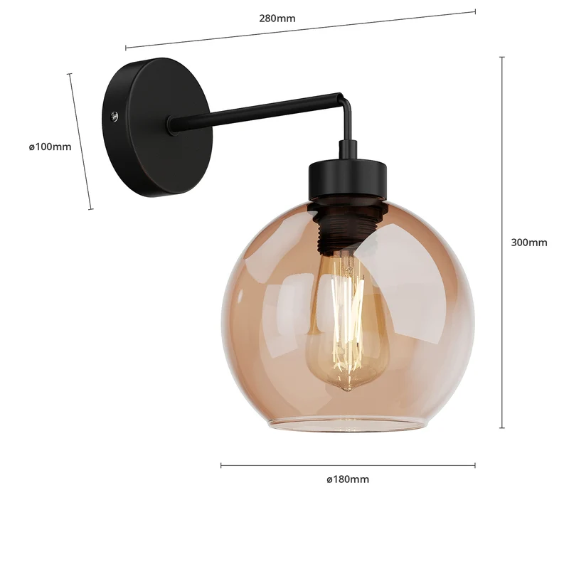 B-Ware Wandleuchte Cubus schwarz bernstein E27 dimmbar Lampe Leuchte Ø18cm 30cm hoch