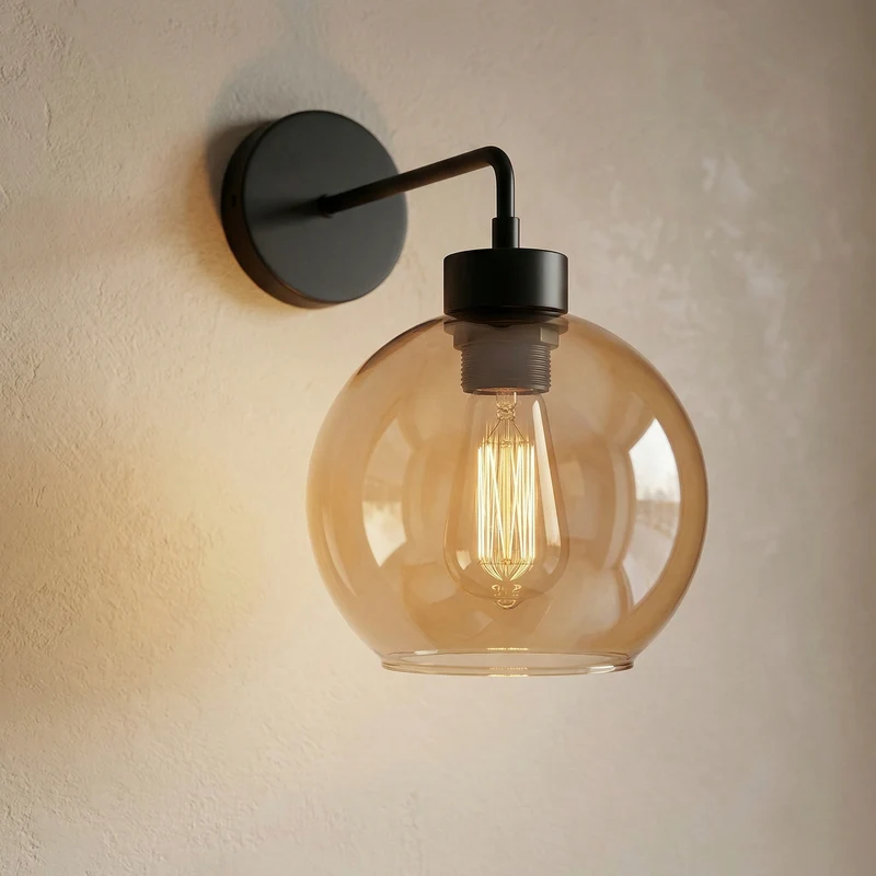 B-Ware Wandleuchte Cubus schwarz bernstein E27 dimmbar Lampe Leuchte Ø18cm 30cm hoch