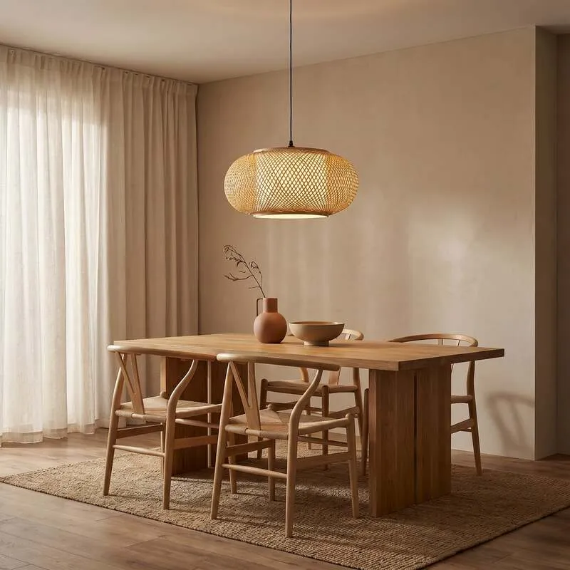 B-Ware Lindby Hängeleuchte Romaine LED Pendelleuchte Lampe dimmbar natur Ø50cm schwarz