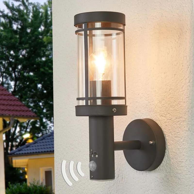 B-Ware Lindby Außenwandleuchte Djori LED Gartenlampe mit Bewegungsmelder anthrazit IP44