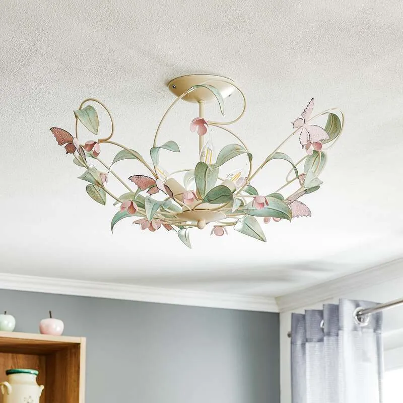 B-Ware Deckenlampe BUTTERFLY LED 3-flammig dimmbar creme grün rosé Ø 64 cm Edelstahl