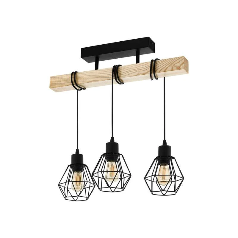 B-Ware Deckenleuchte Townshend 5 schwarz creme 3 Käfigschirme E27 60W IP20 55cm